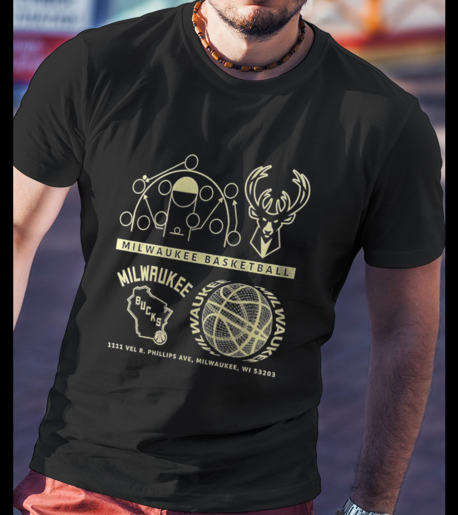 Milwaukee Bucks Basketball R. Phillips Ave 53203 Deer Logo Court T-Shirt