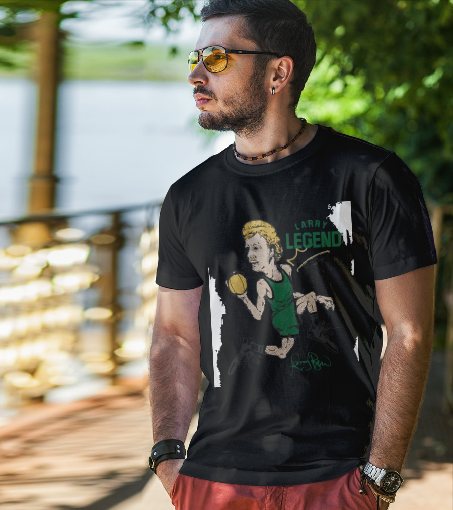 Dave Portnoy Wearing Larry Legend Basketball Art With Larry Bird Signature T-Shirt