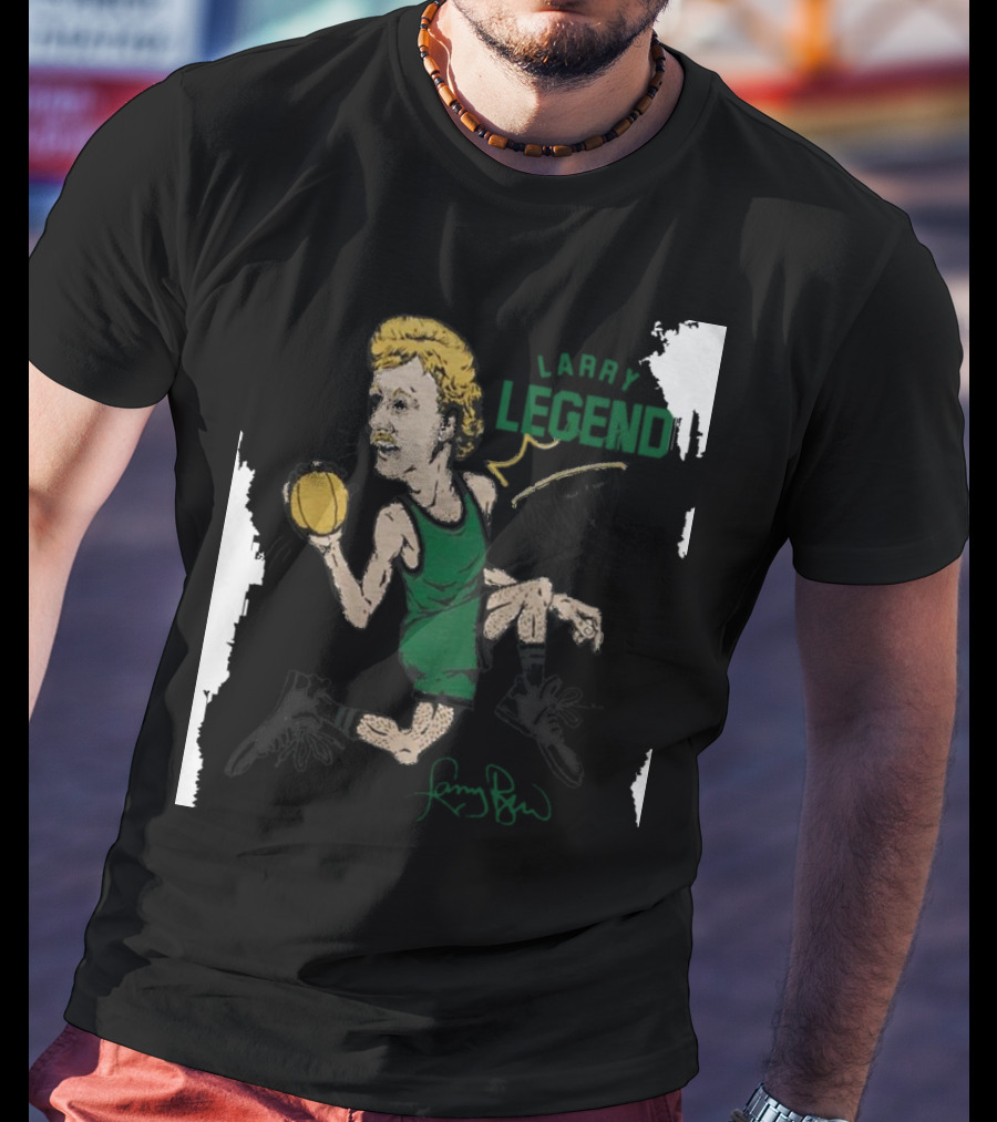 Dave Portnoy Wearing Larry Legend Basketball Art With Larry Bird Signature T-Shirt