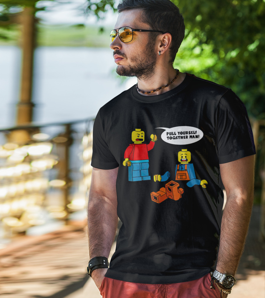 LEGO Figures Pull Yourself Together Man Speech Bubble Playful Scene T-Shirt