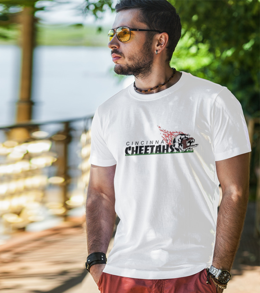 Cincinnati Cheetahs Soccer Flaming Ball And Grass Motif T-Shirt