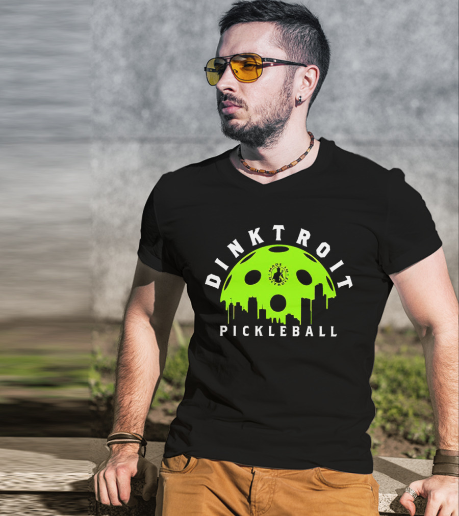 Dinktroit Pickleball Made In Detroit Skyline Ball T-Shirt