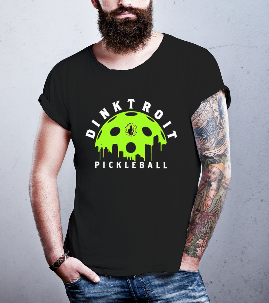 Dinktroit Pickleball Made In Detroit Skyline Ball T-Shirt