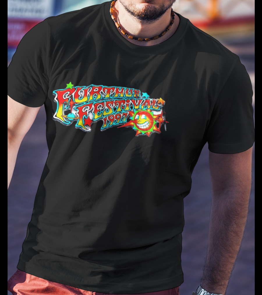 Furthur Festival 1997 Smiling Sun And Stars Psychedelic Text T-Shirt