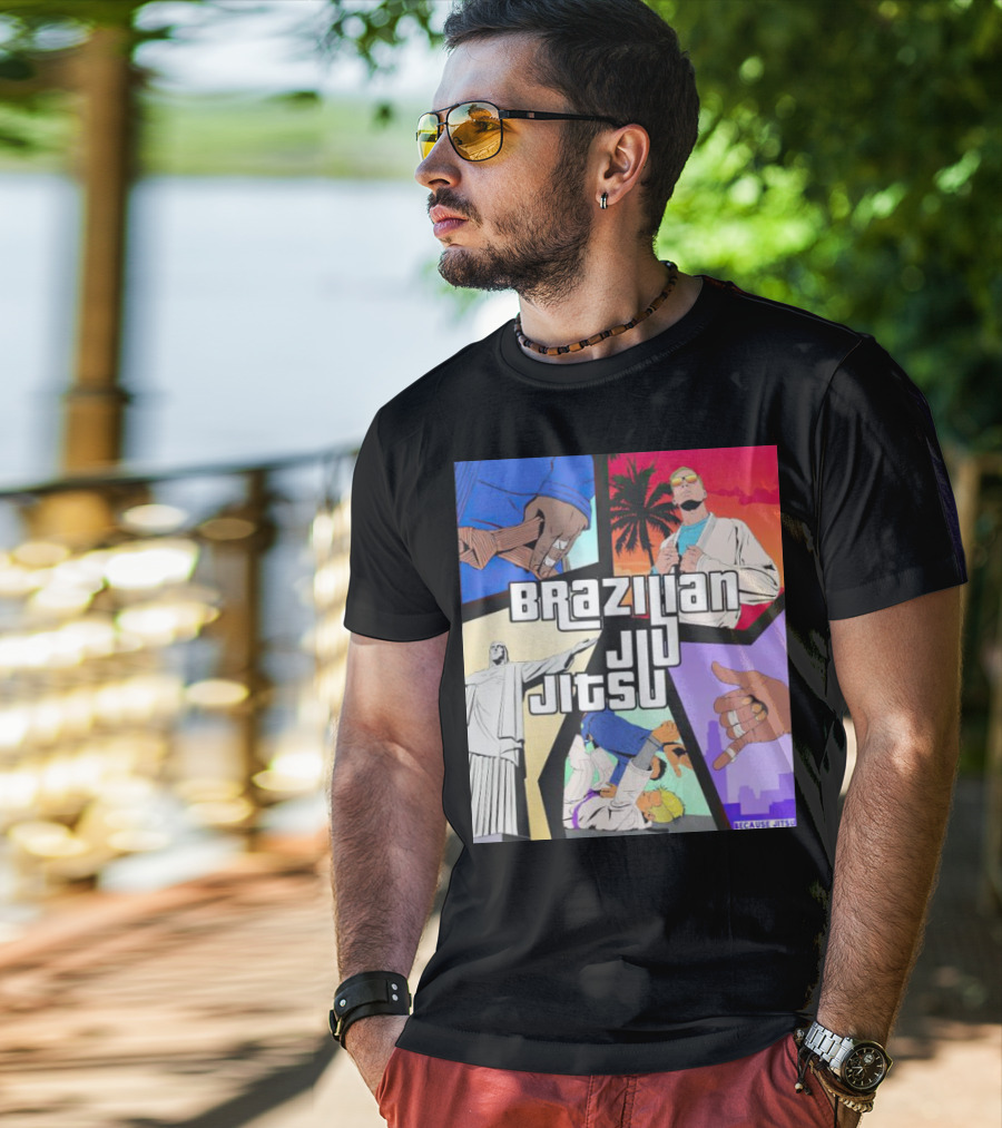 Brazilian Jiu Jitsu Because Jitsu Palms And Rio Comic Style Collage T-Shirt