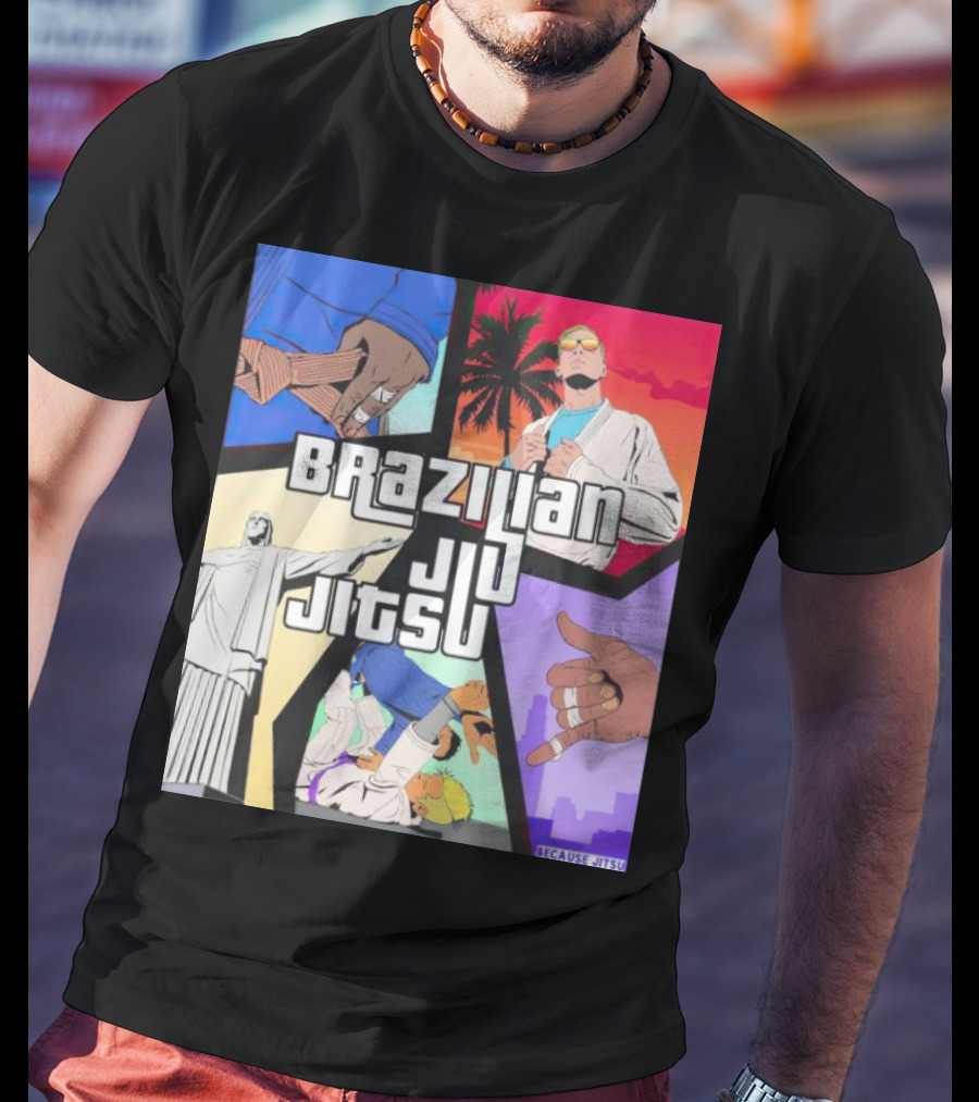 Brazilian Jiu Jitsu Because Jitsu Palms And Rio Comic Style Collage T-Shirt