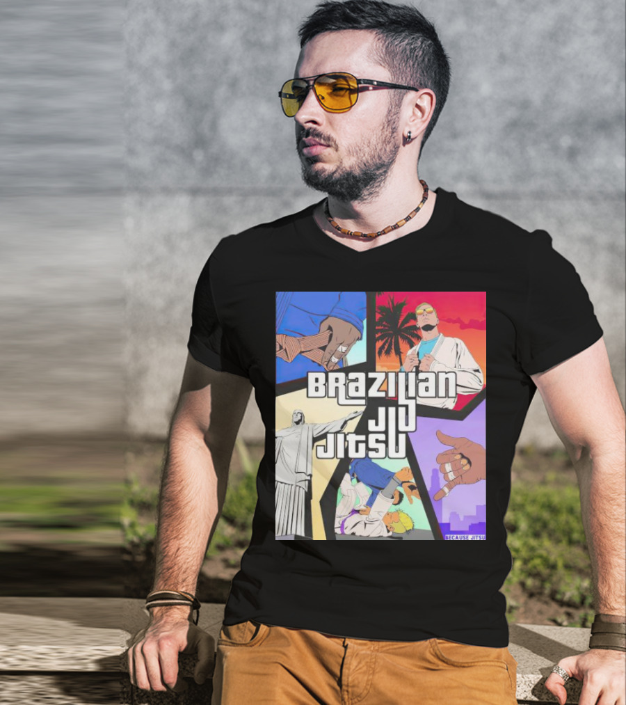 Brazilian Jiu Jitsu Because Jitsu Palms And Rio Comic Style Collage T-Shirt
