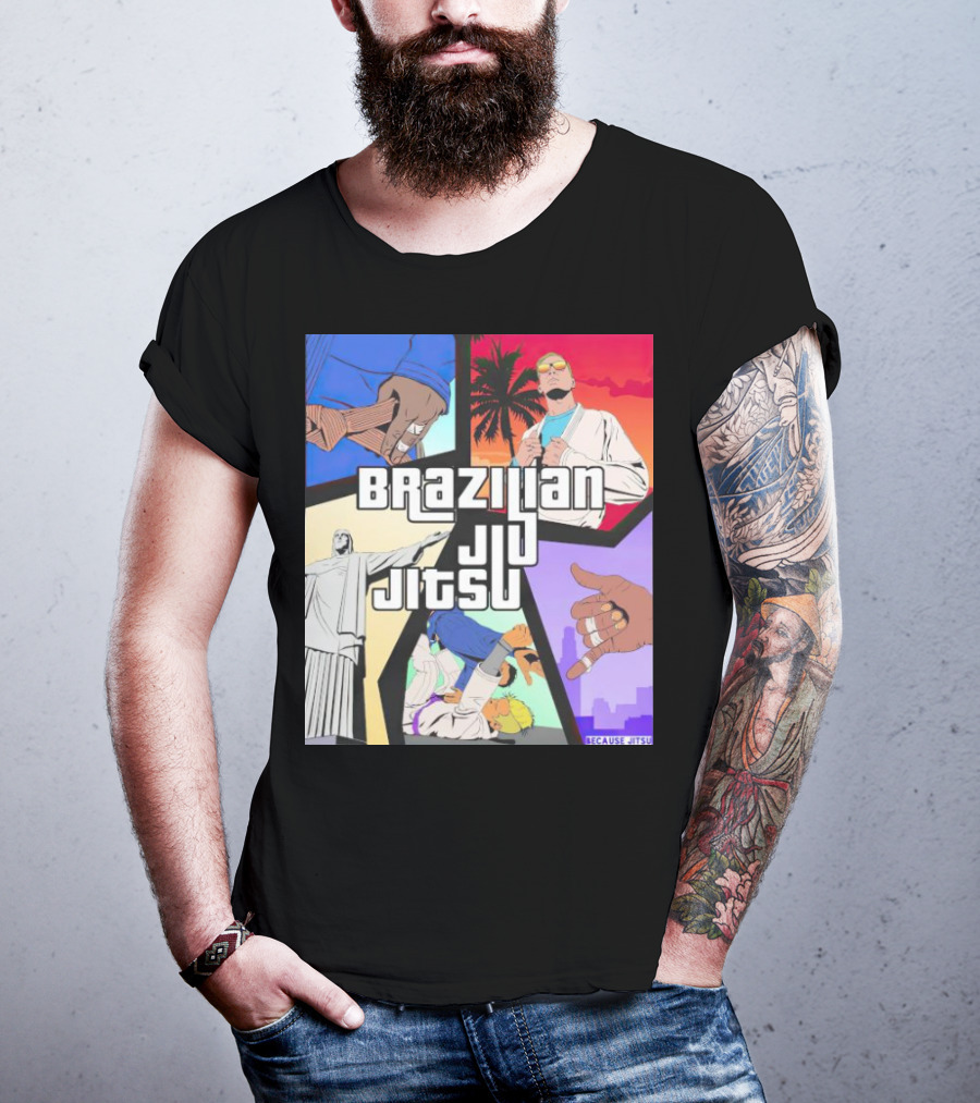Brazilian Jiu Jitsu Because Jitsu Palms And Rio Comic Style Collage T-Shirt