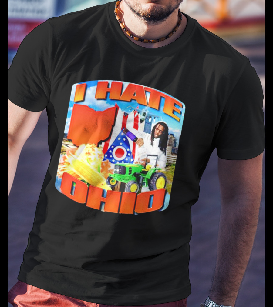 I Hate Ohio Tractor Explosion Corn Ohio Flag Skyline T-Shirt