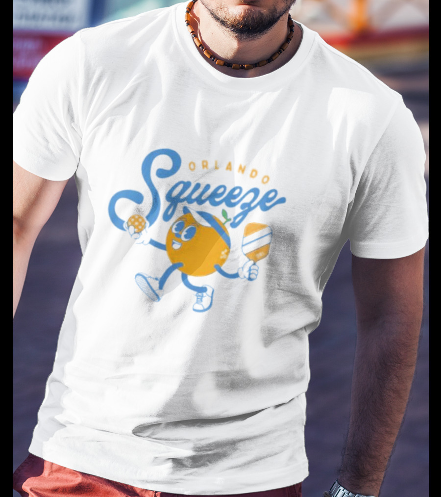 Orlando Squeeze Happy Orange Character With Paddle And Ball T-Shirt