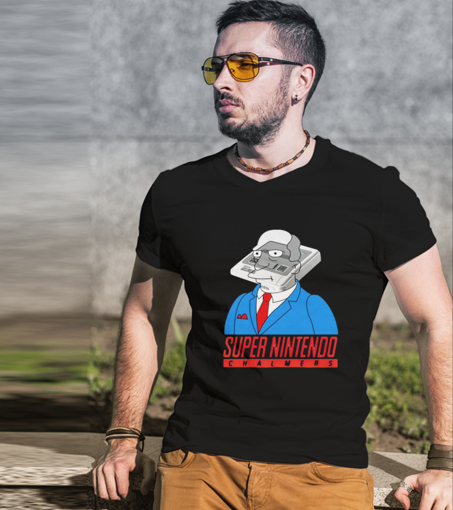 Super Nintendo Chalmers Simpsons Parody Suit Red Tie Console Head T-Shirt