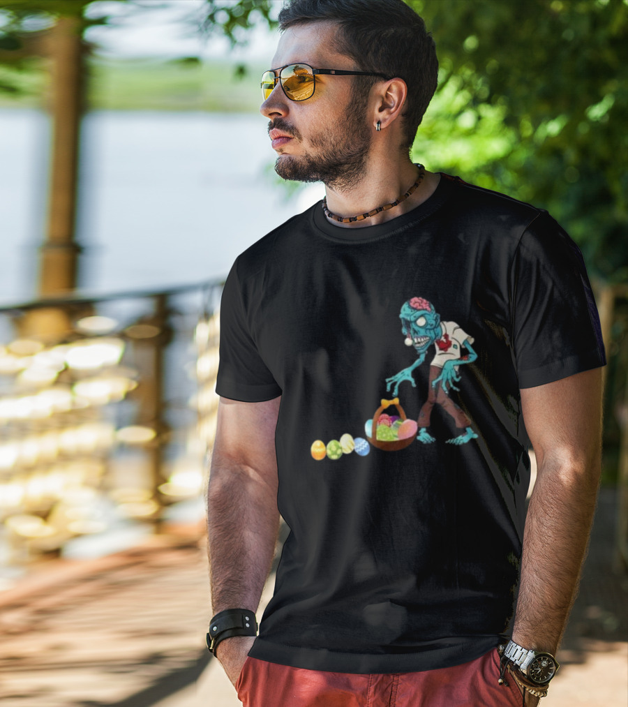 Zombie Collecting Happy Easter Eggs T-Shirt