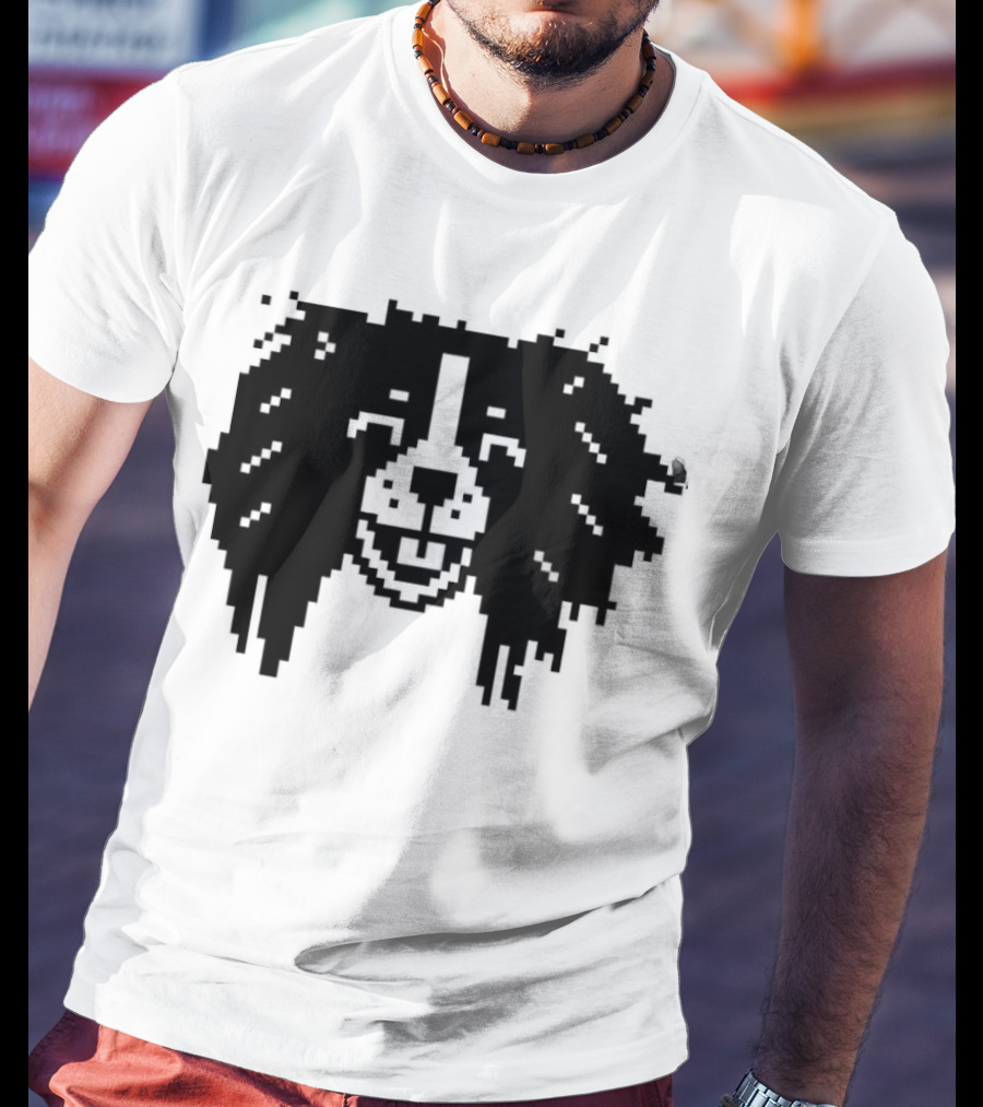 Charles Spaniel Louie 8 Bit Pixel Dog Face T-Shirt