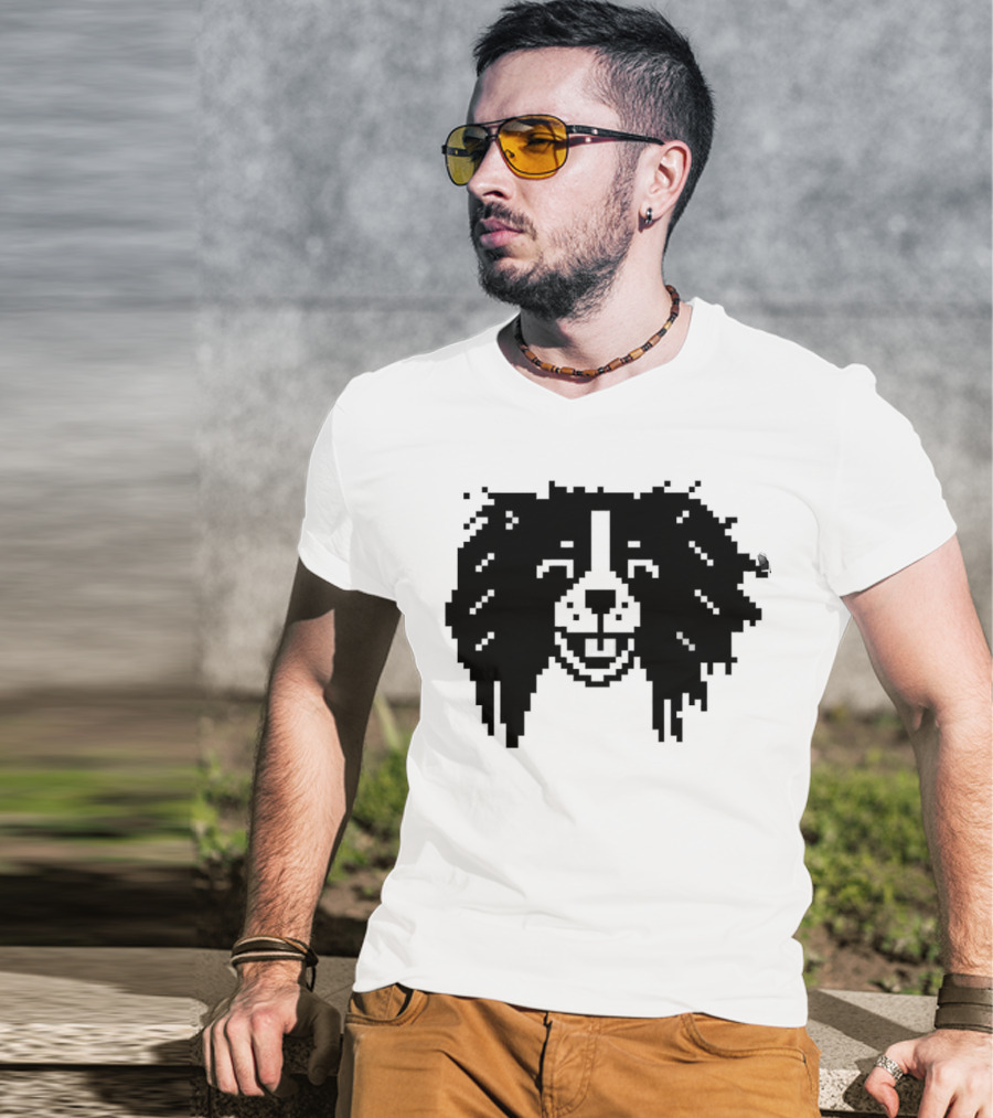 Charles Spaniel Louie 8 Bit Pixel Dog Face T-Shirt