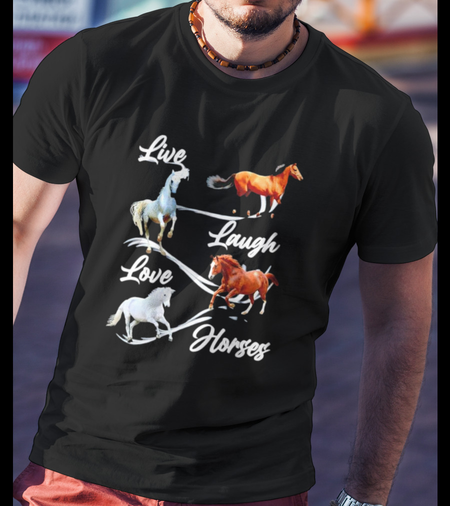 Live Laugh Love Horses Jumping Energetic Colors T-Shirt