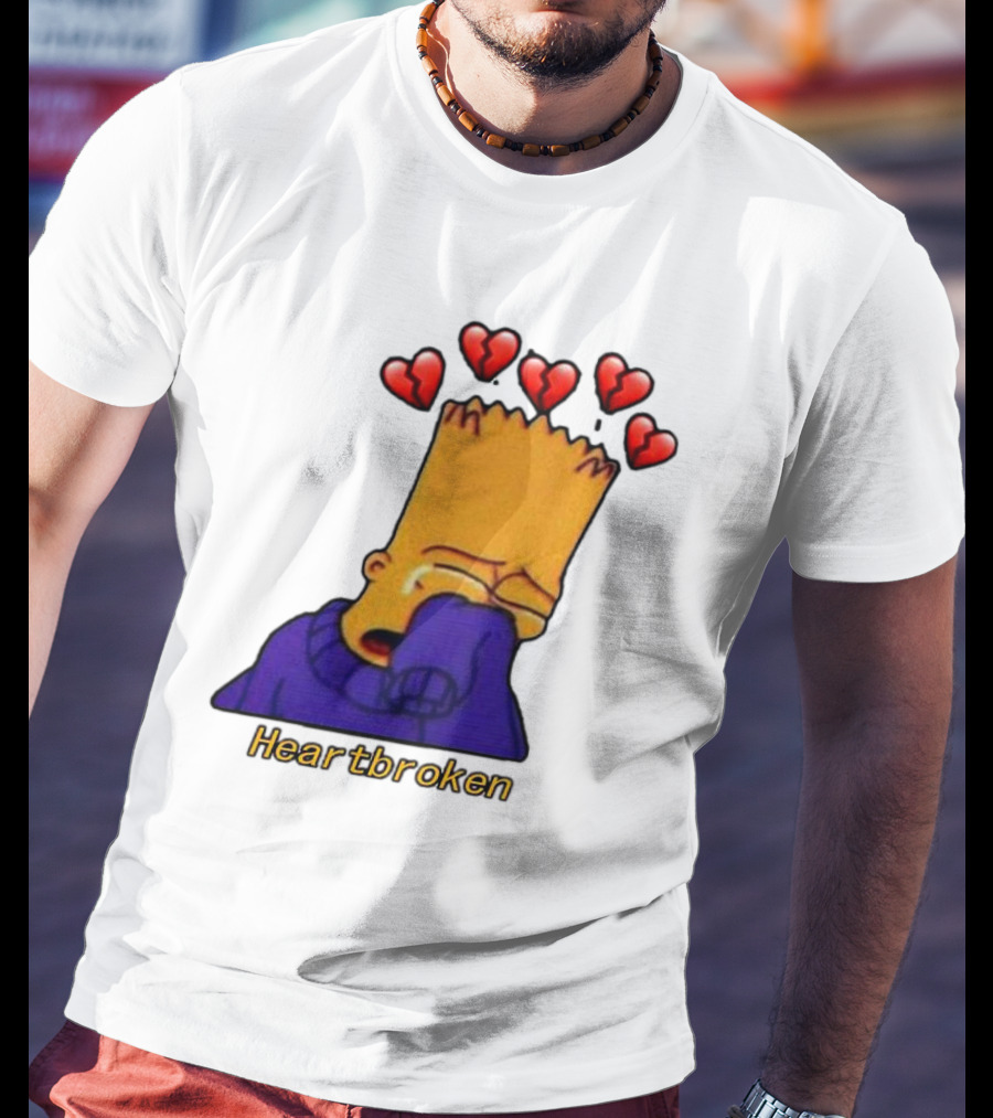 Bart Simpson Heartbroken Crying With Broken Hearts T-Shirt