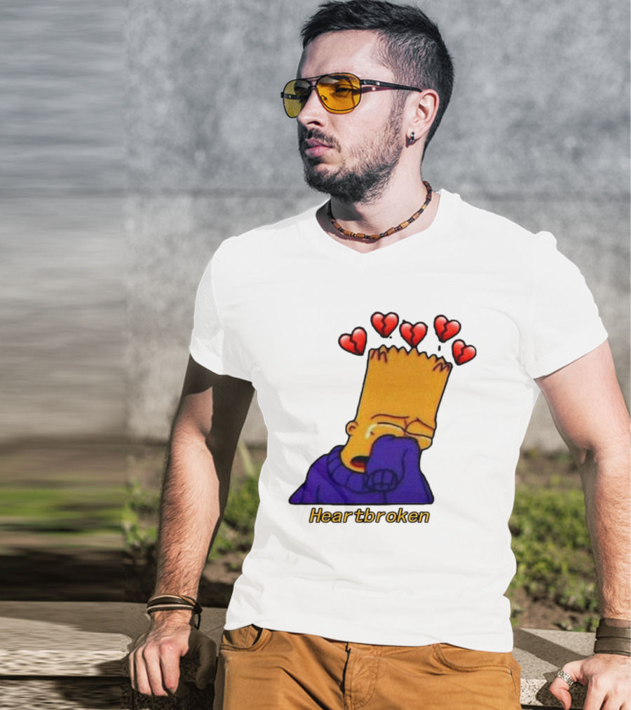 Bart Simpson Heartbroken Crying With Broken Hearts T-Shirt