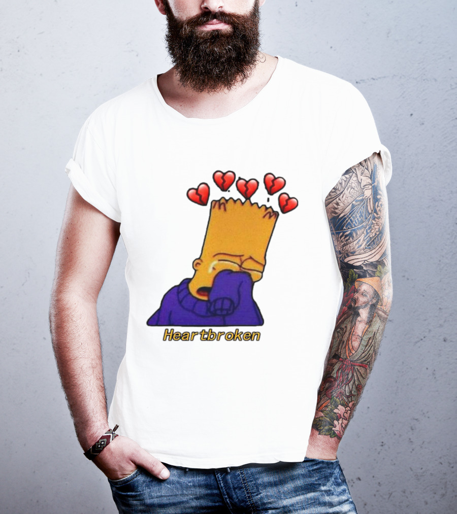Bart Simpson Heartbroken Crying With Broken Hearts T-Shirt