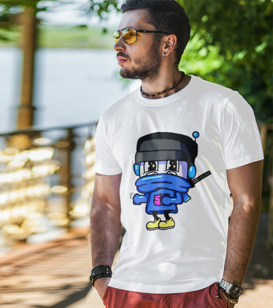 Ctop Simple Chris Cartoon Character With Headphones And Blue Scarf T-Shirt
