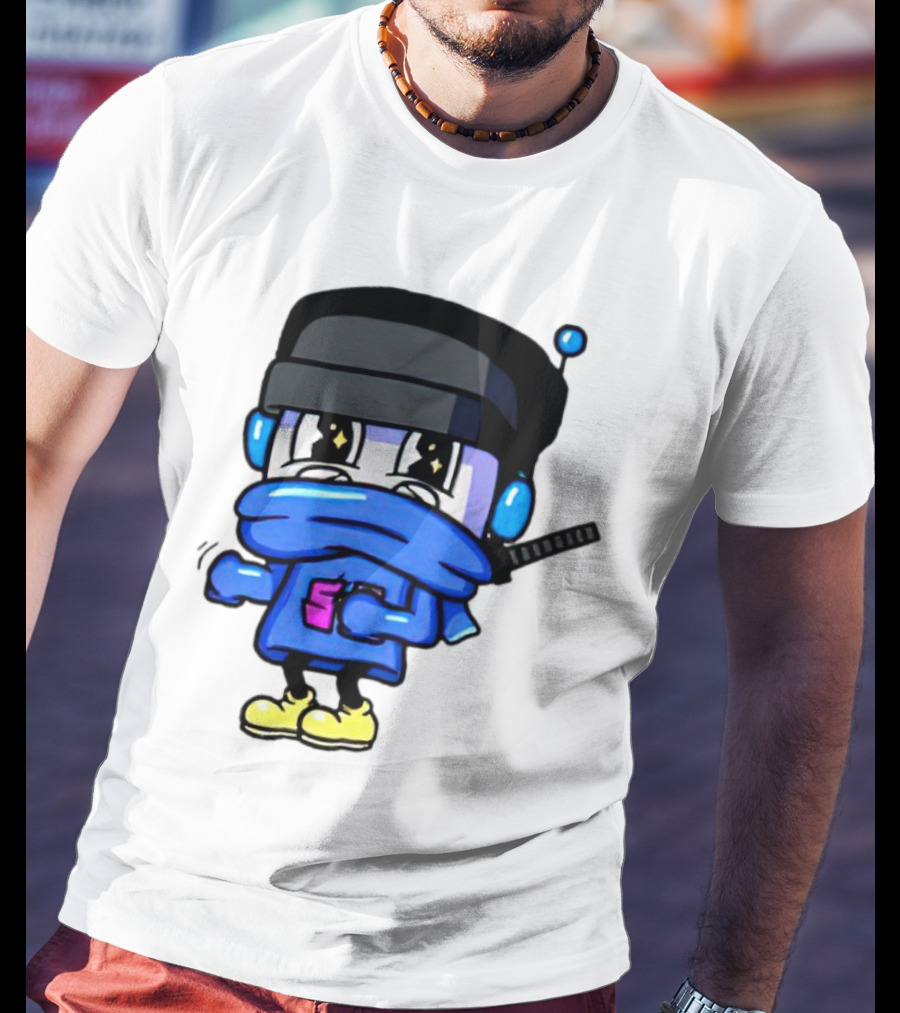 Ctop Simple Chris Cartoon Character With Headphones And Blue Scarf T-Shirt