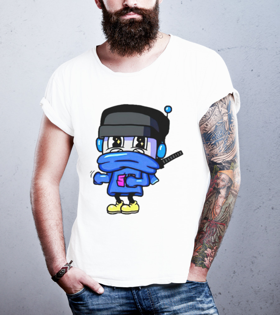 Ctop Simple Chris Cartoon Character With Headphones And Blue Scarf T-Shirt