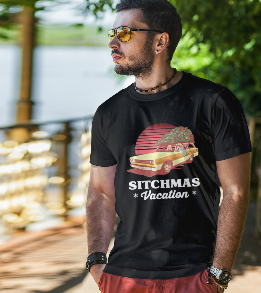 Sitchmas Vacation Retro Christmas Car Scene T-Shirt