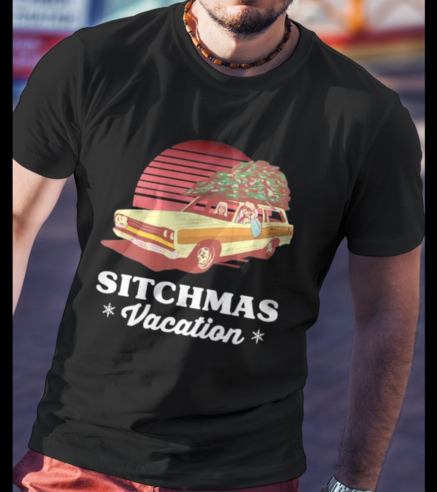 Sitchmas Vacation Retro Christmas Car Scene T-Shirt