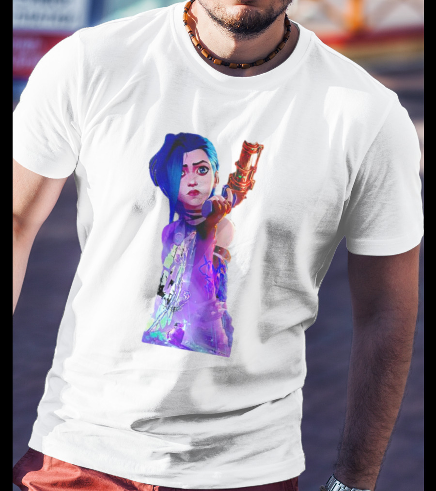 Arcane Jinx League Of Legends Character With Blue Hair And Toy Gun T-Shirt