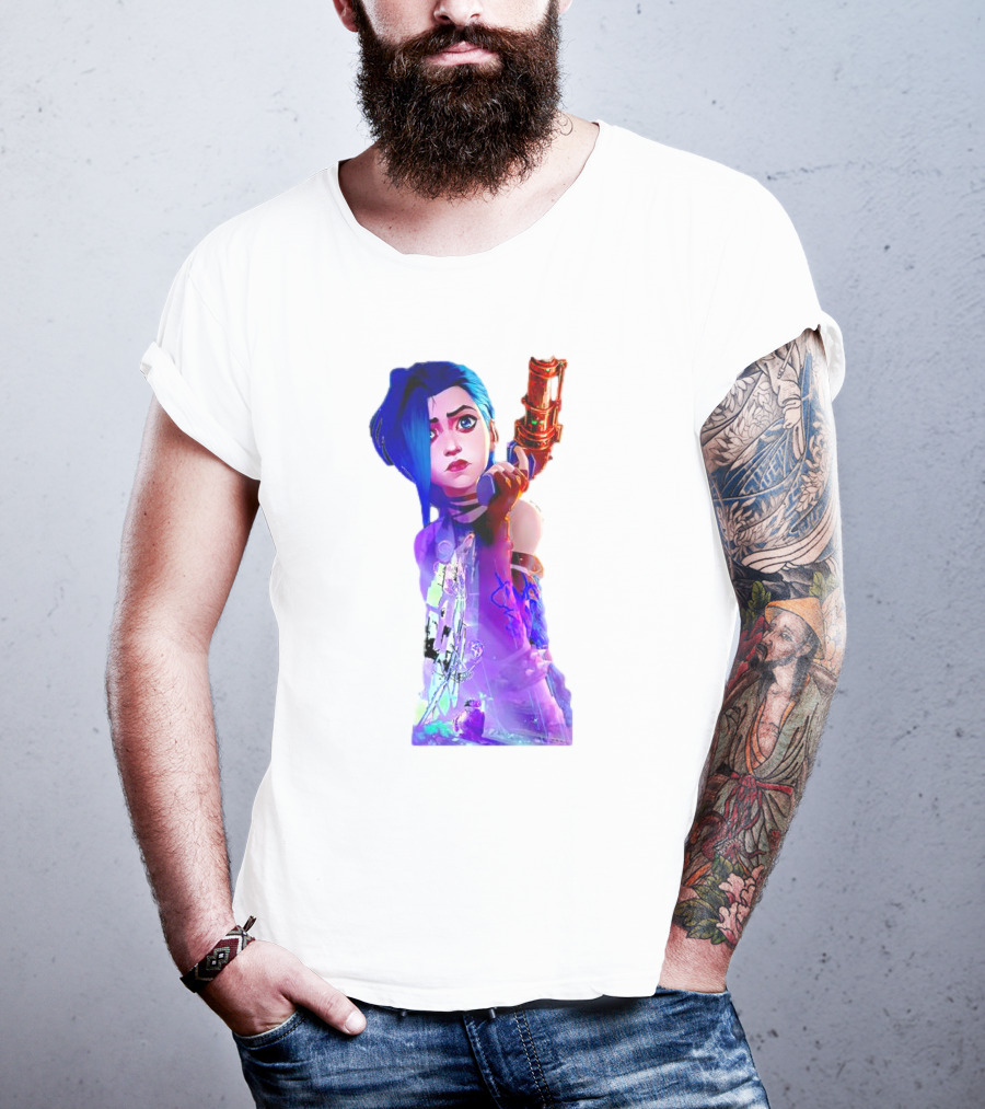 Arcane Jinx League Of Legends Character With Blue Hair And Toy Gun T-Shirt