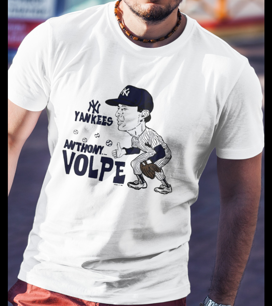 Anthony Volpe New York Yankees Caricature Baseball Player With Cap And Glove T-Shirt