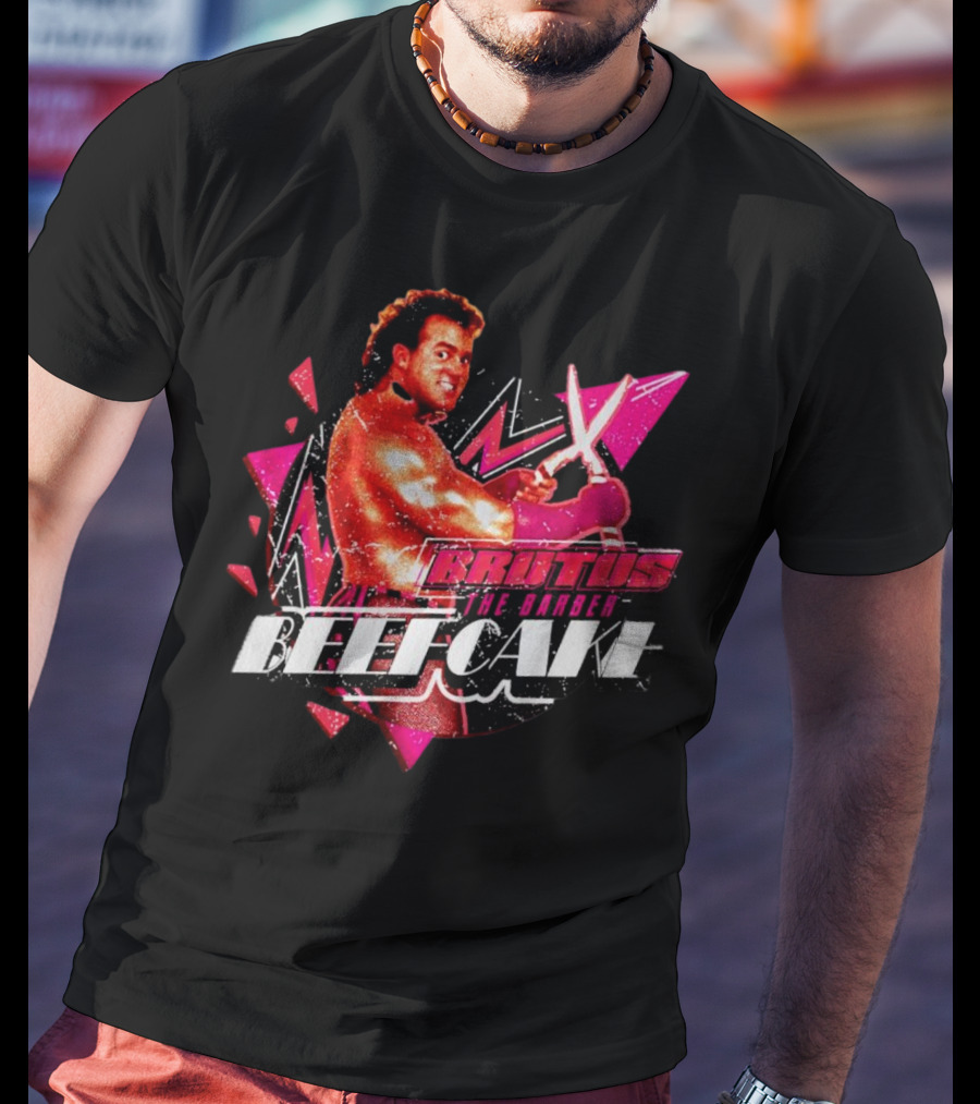 Brutus The Barber Beefcake Wrestling Icon Holding Scissors T-Shirt