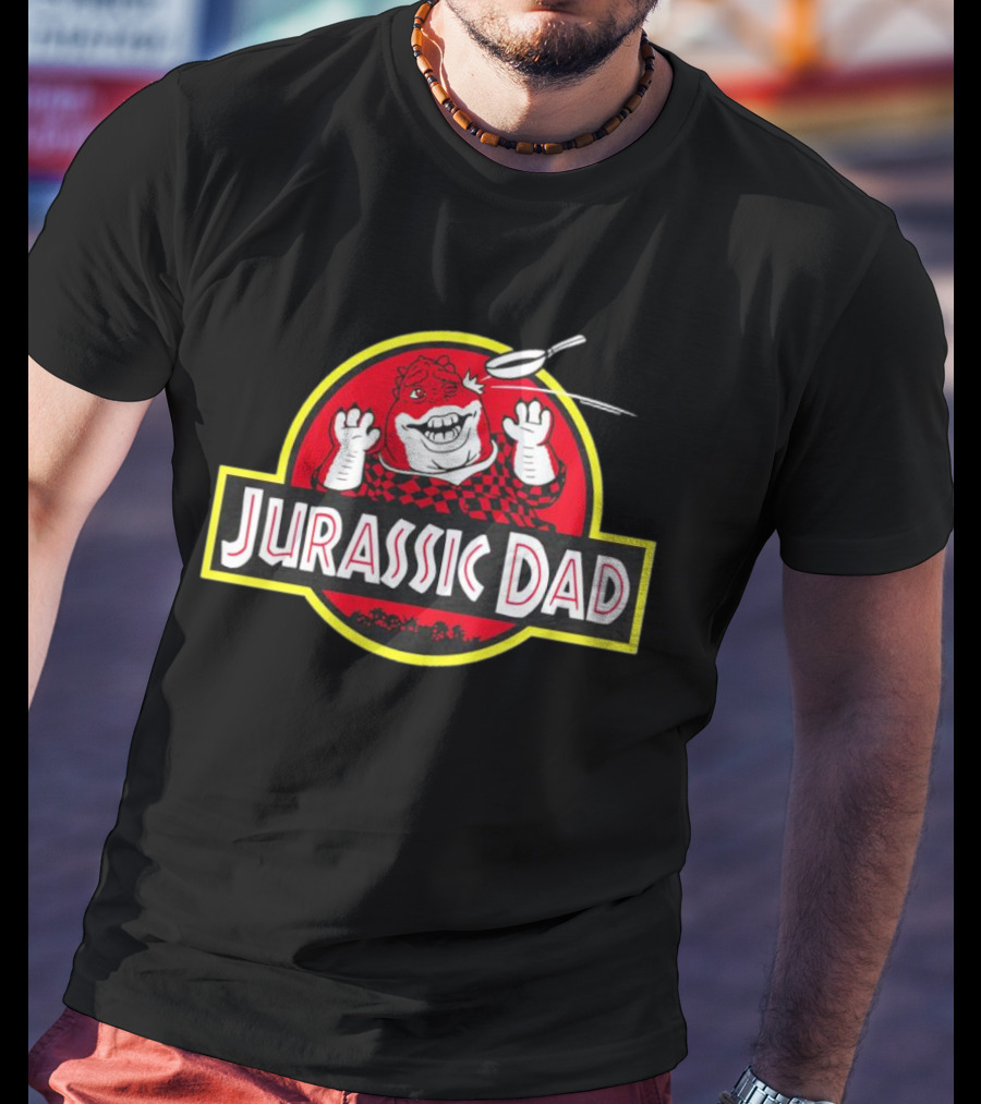 Jurassic Dad Dinosaur Cartoon Logo Frying Pan Image T-Shirt
