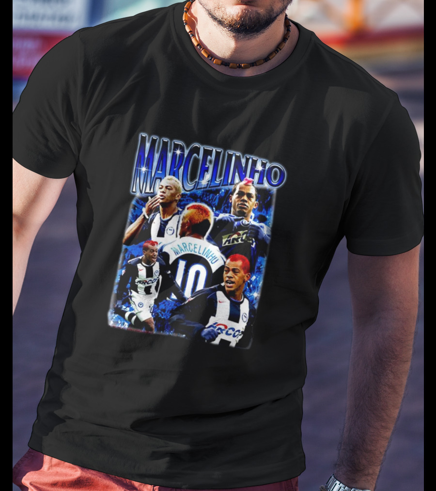 MARCELINHO 10 Football Soccer Player Inspiring Blue Dynamic Action Portraits T-Shirt