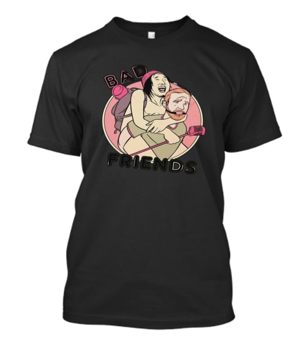 Bad Friends Comedy Podcast Piggyback Mic T-Shirt