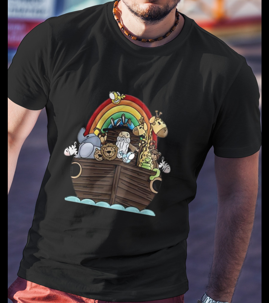 Cartoon Noah's Ark With Animals And Rainbow Infant T-Shirt