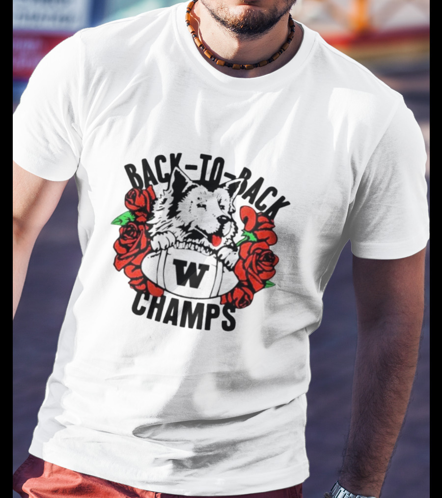 Back To Back W Champs Husky With Roses T-Shirt
