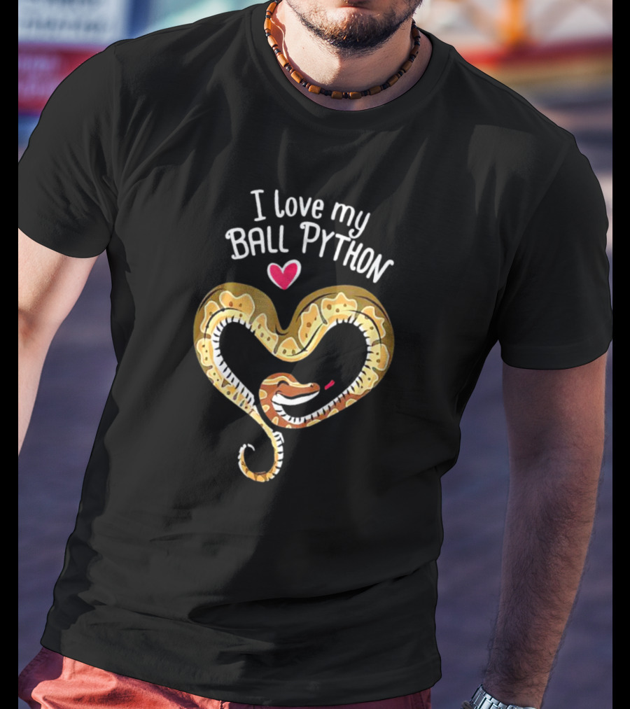 I Love My Ball Python Heart Shape With Red Heart T-Shirt