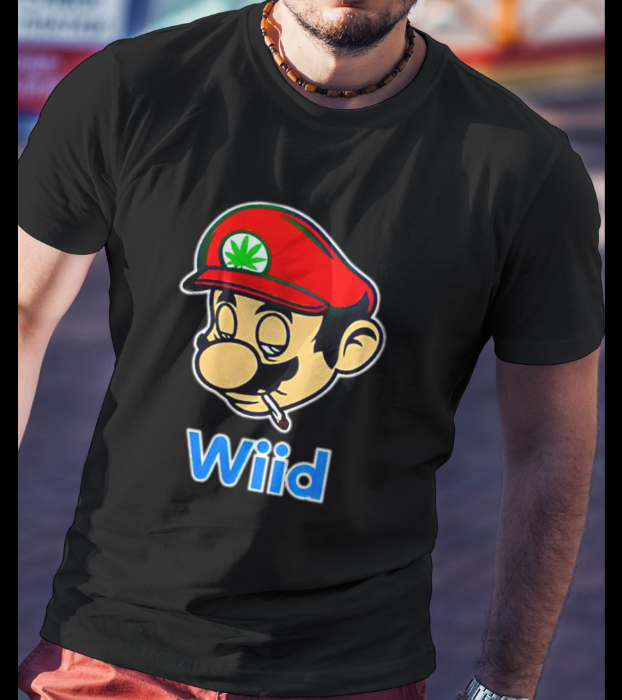 Super Mario Wiid Smoking Parody With Red Hat And Marijuana Leaf T-Shirt