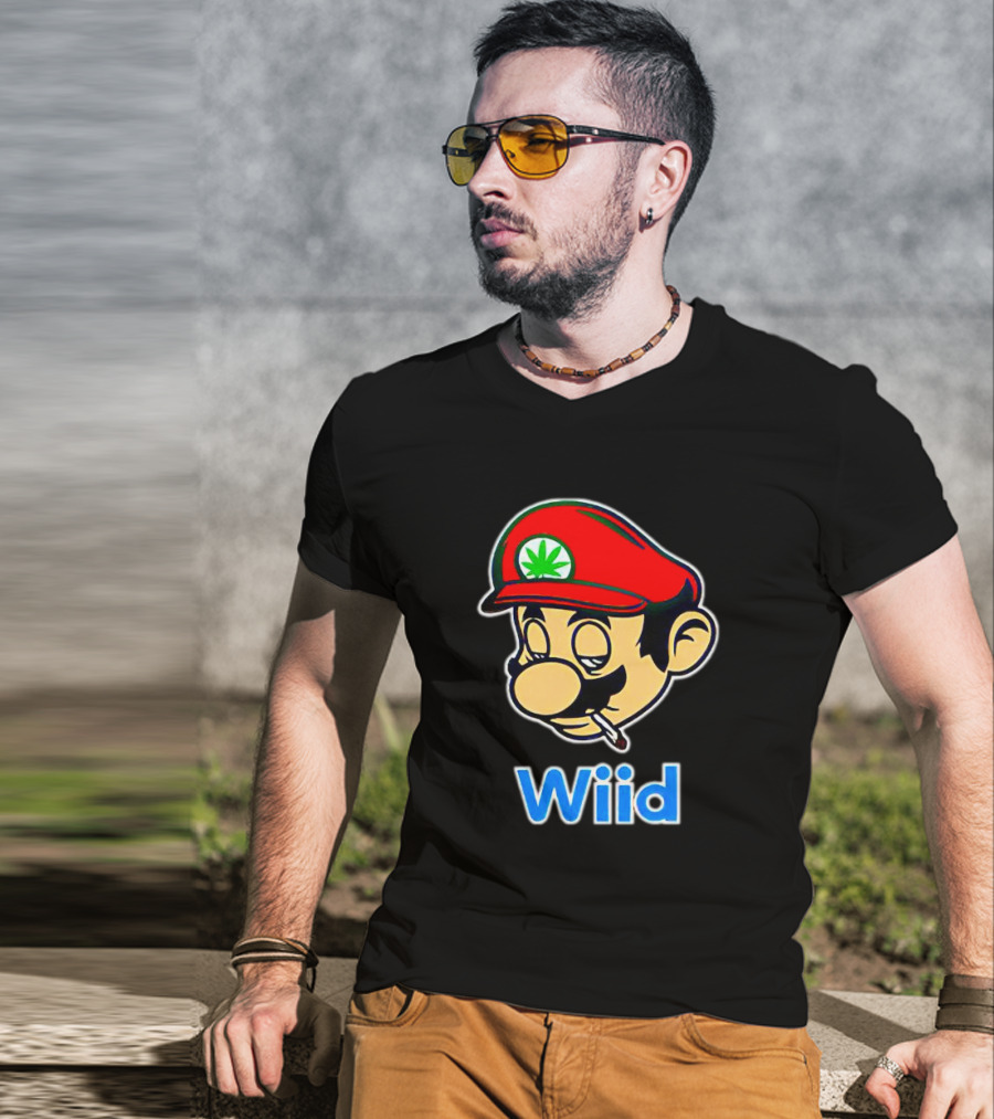 Super Mario Wiid Smoking Parody With Red Hat And Marijuana Leaf T-Shirt