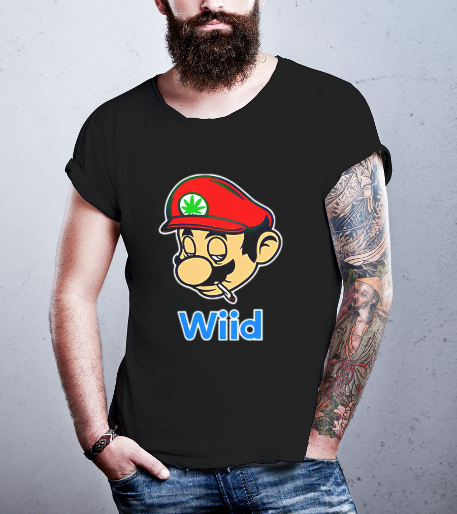Super Mario Wiid Smoking Parody With Red Hat And Marijuana Leaf T-Shirt