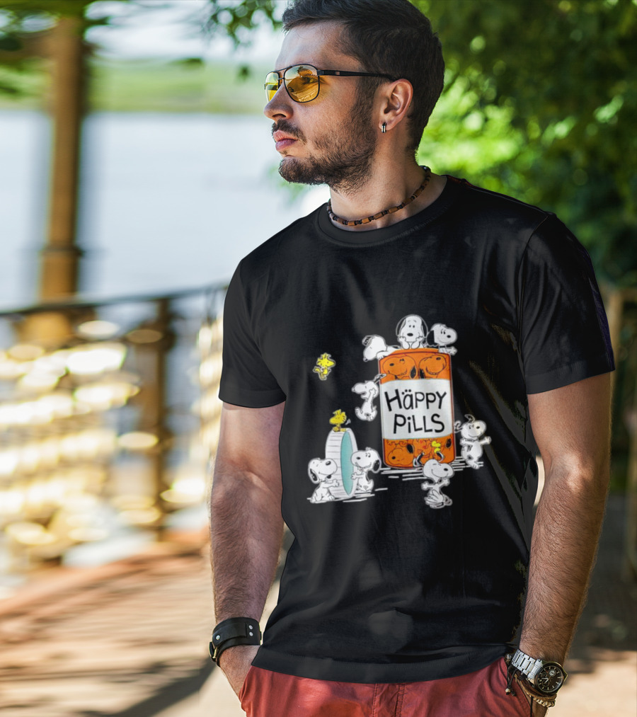 Happi Pills Snoopy Woodstock Cartoon Characters T-Shirt