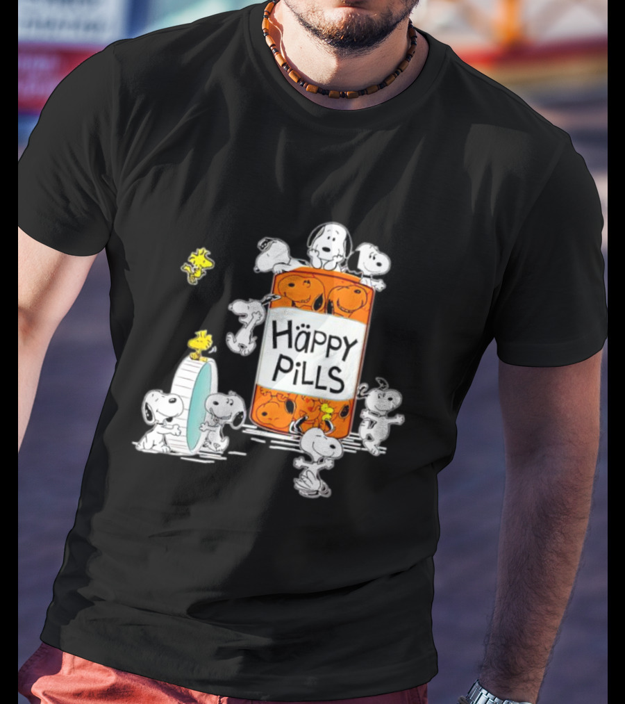 Happi Pills Snoopy Woodstock Cartoon Characters T-Shirt
