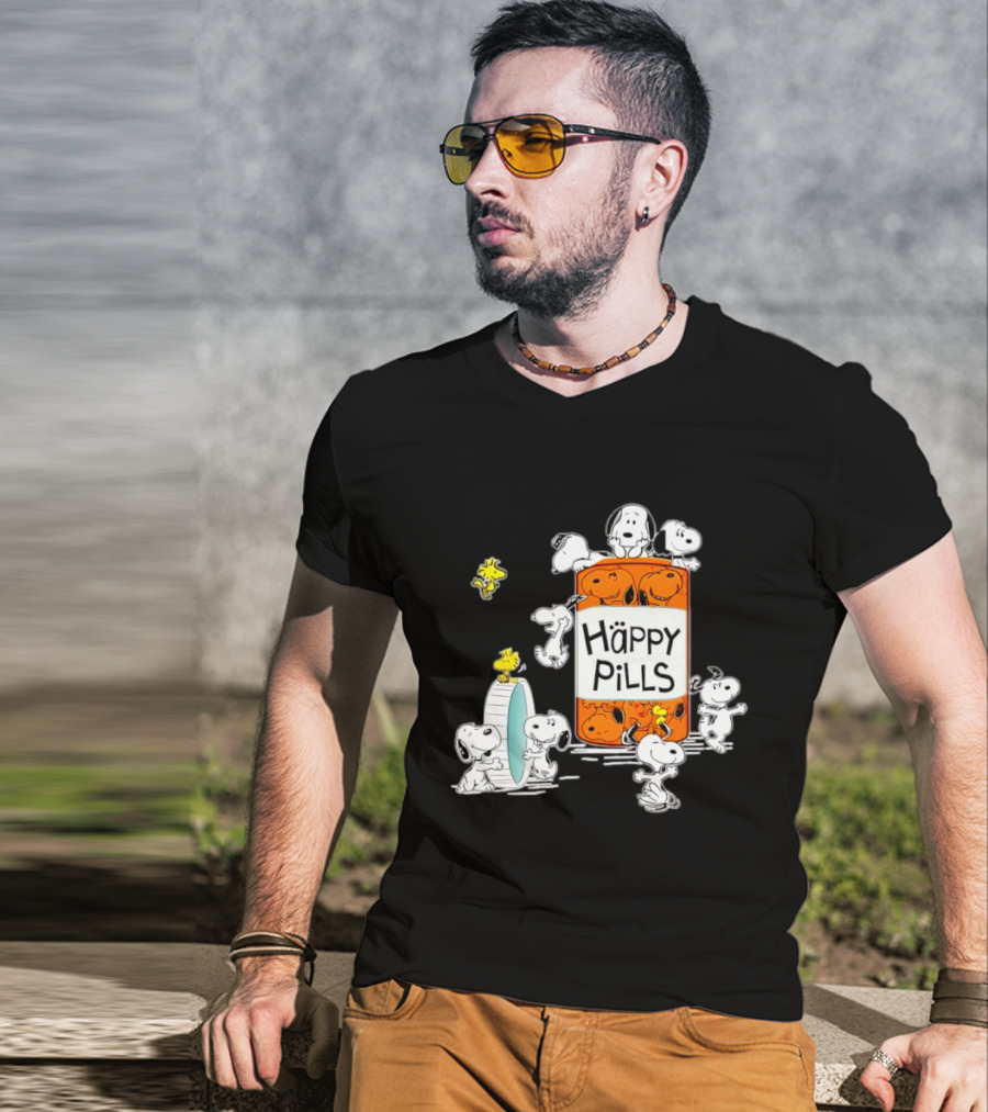 Happi Pills Snoopy Woodstock Cartoon Characters T-Shirt