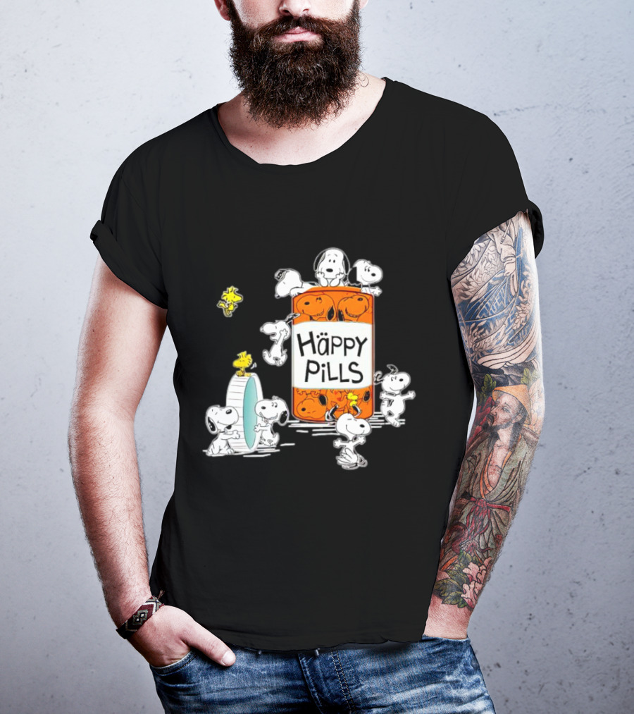 Happi Pills Snoopy Woodstock Cartoon Characters T-Shirt