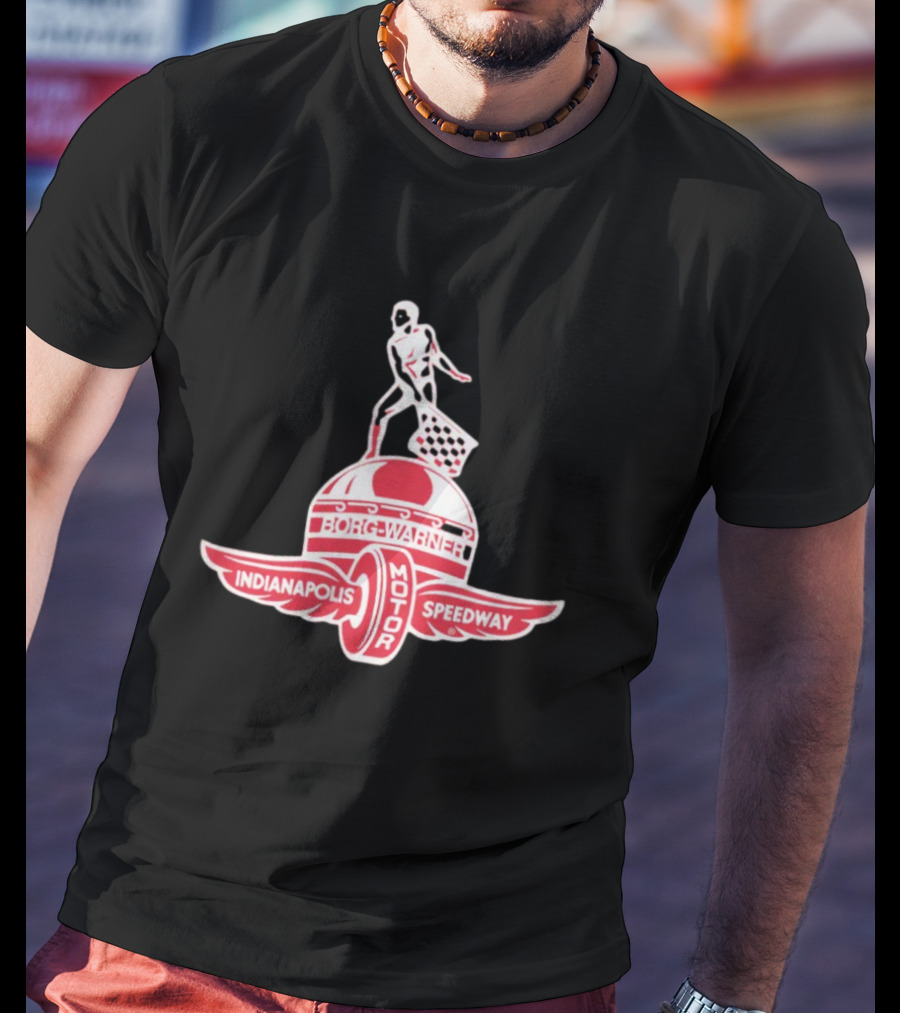 Indianapolis Motor Speedway Borg Warner Winged Wheel Flag Trophy T-Shirt