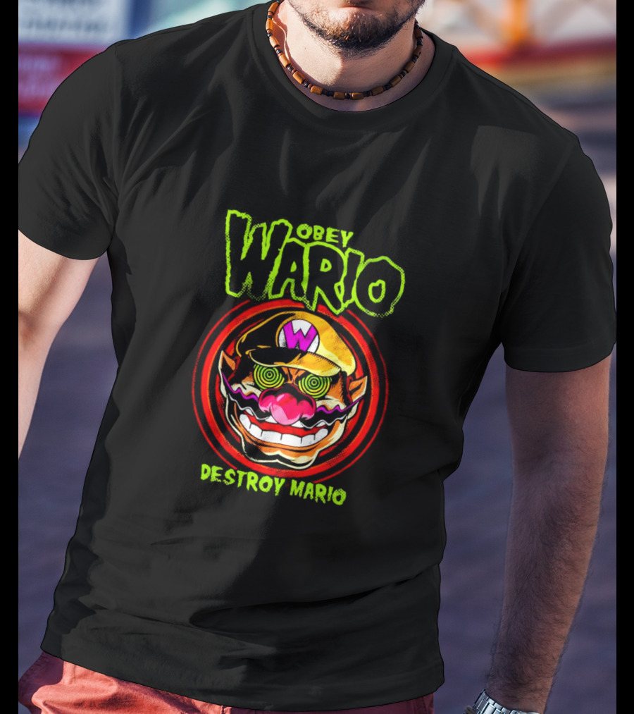 Obey Wario Destroy Mario Retro Gaming T-Shirt