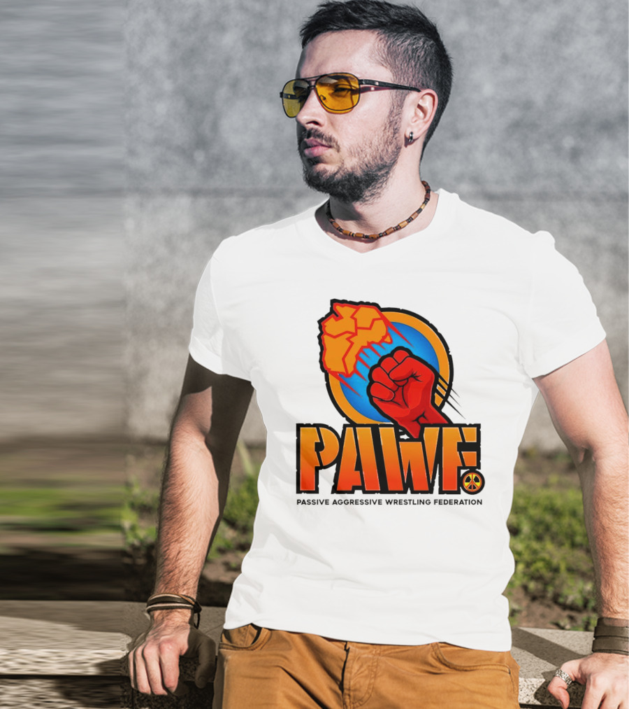 PAWF Passive Aggressive Wrestling Federation Fist Logo With Peace T-Shirt