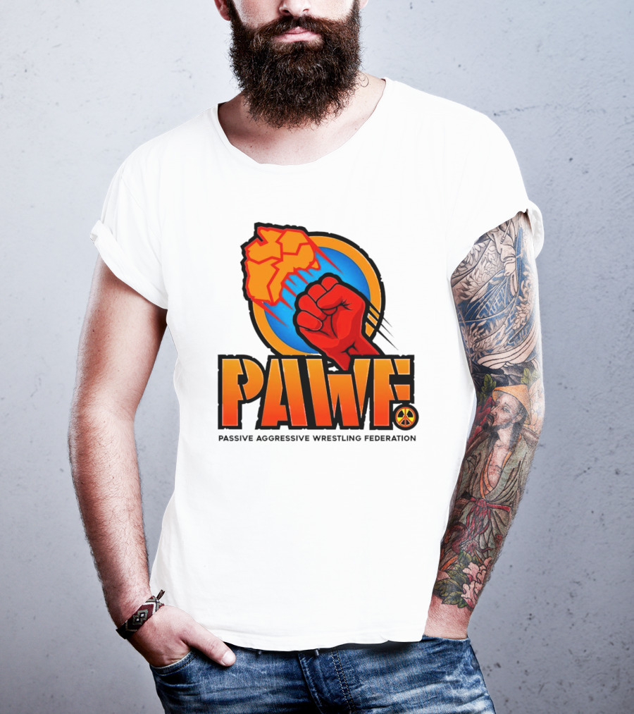 PAWF Passive Aggressive Wrestling Federation Fist Logo With Peace T-Shirt