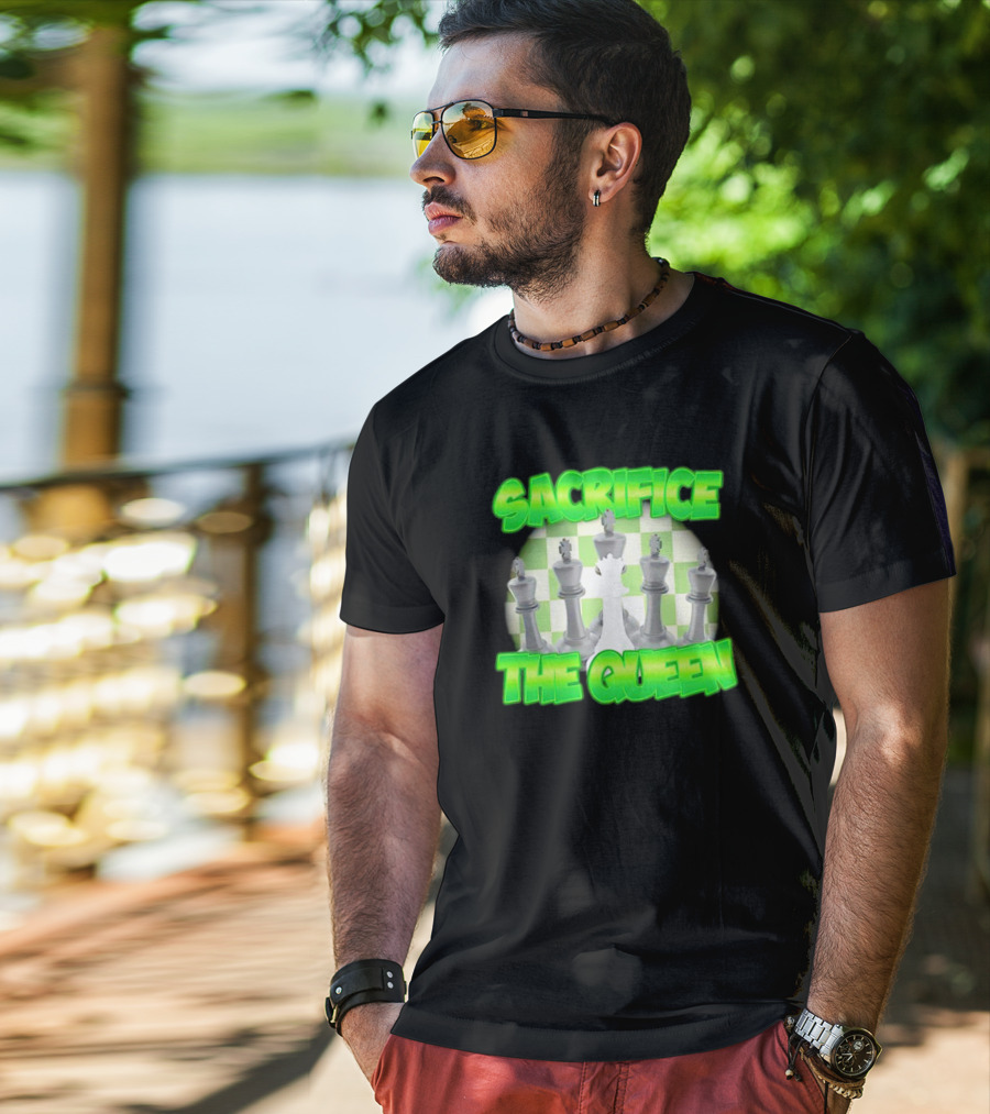 Sacrifice The Queen Chess Strategy Checkered Background T-Shirt