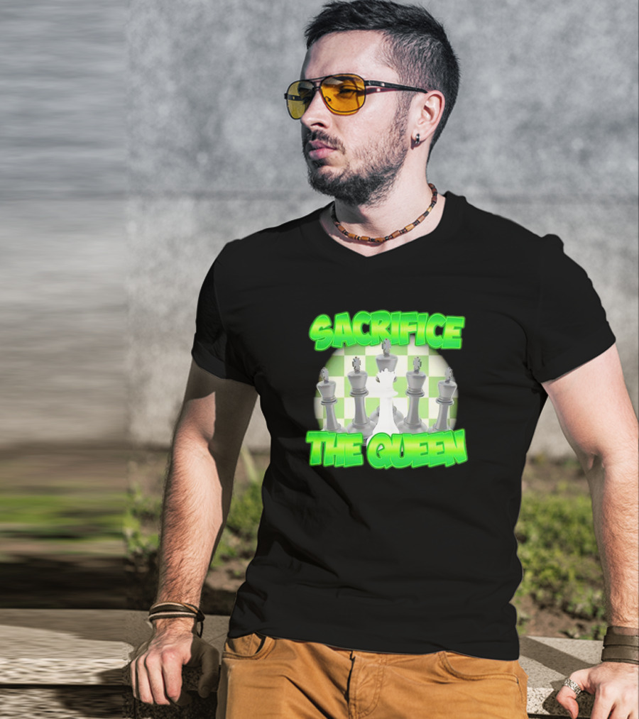 Sacrifice The Queen Chess Strategy Checkered Background T-Shirt